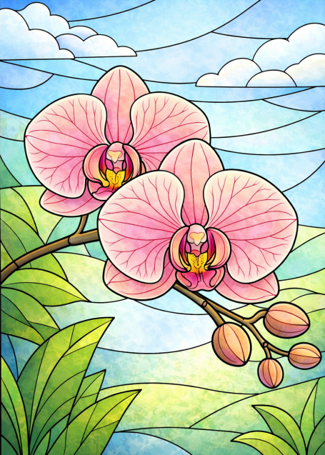 Glasgarten – Orchideen Anti-Stress Malbuch